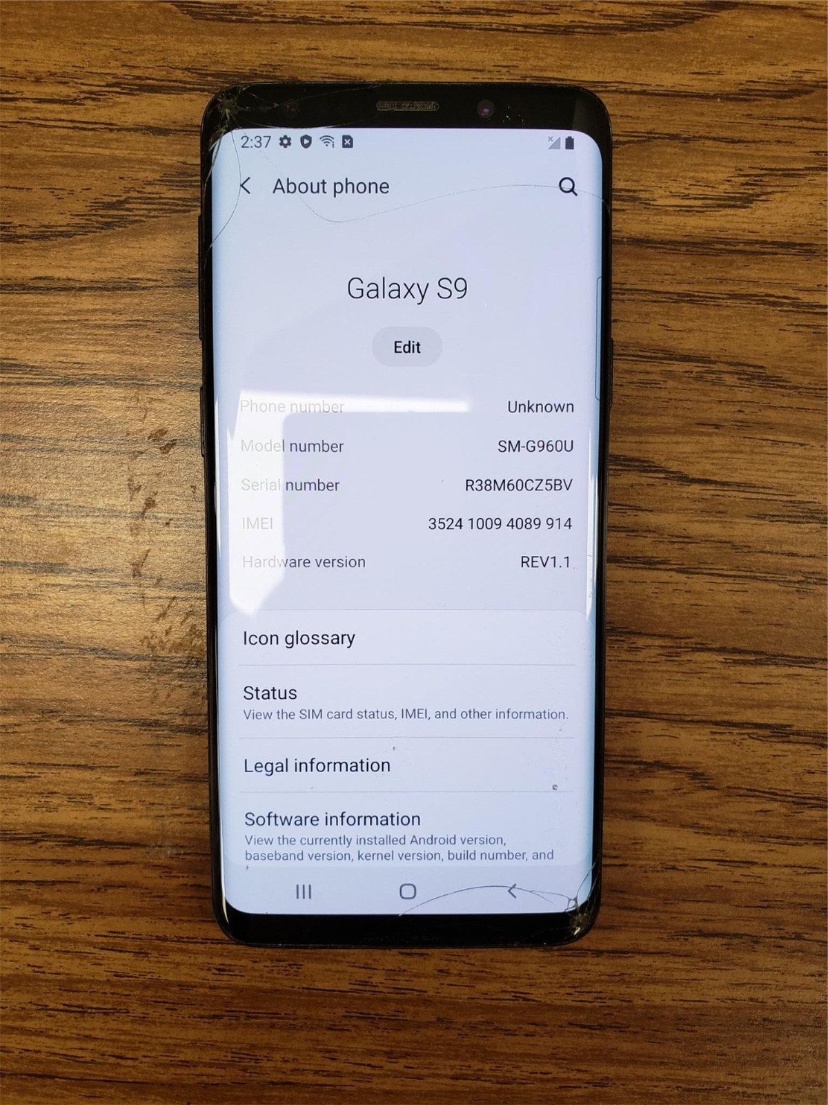 Lot of 5 cracked glass Samsung Galaxy S9 64 GB Unlocked N53