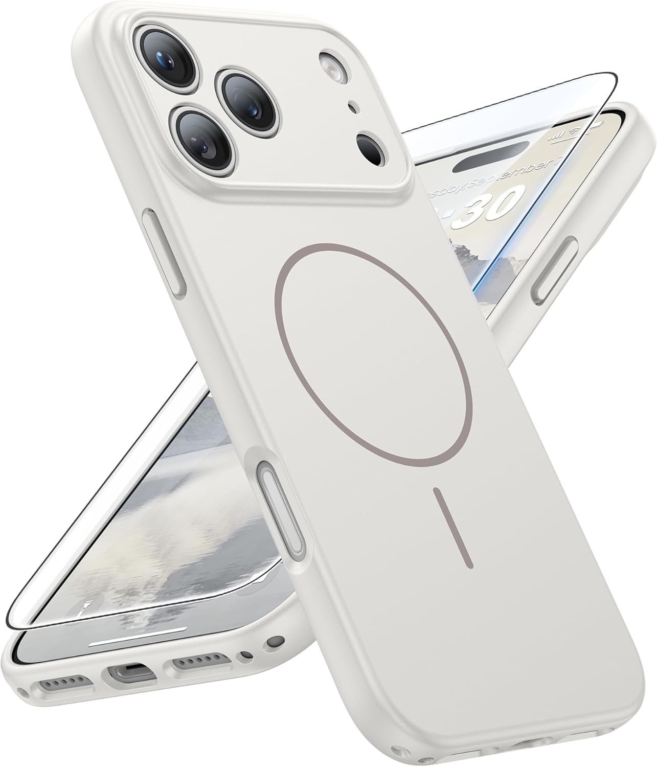 iPhone 17 Pro Max Case: Solid White Matte 17 Promax Magnetic Phone Cover with Fu