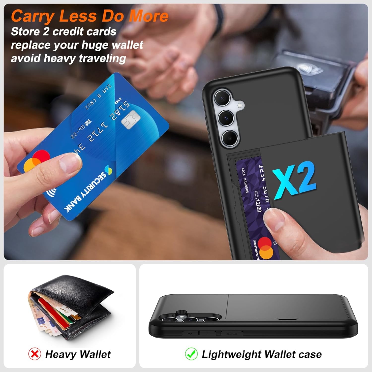 Samsung Galaxy A55 5G Case with Card Holder Dual Layer Heavy Duty Protective Cov