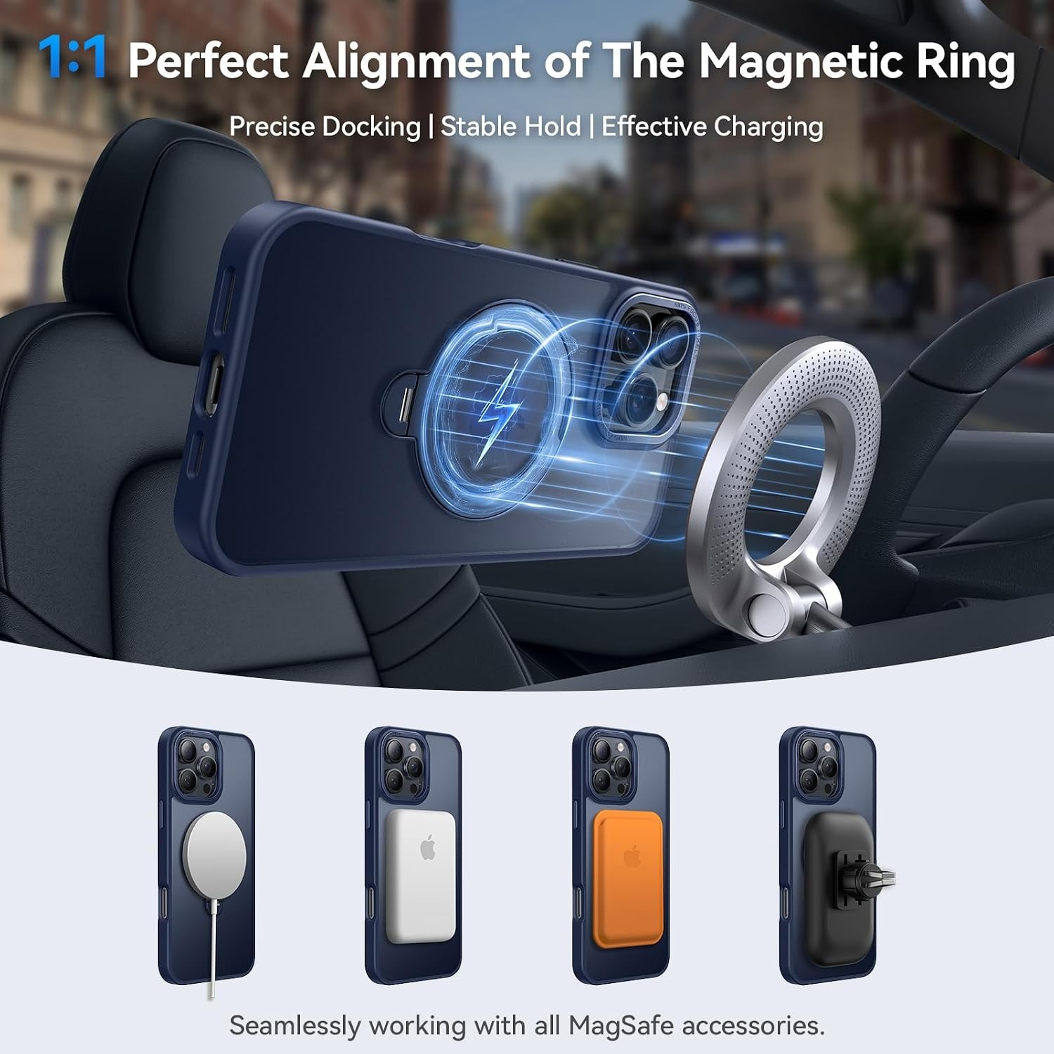 iPhone 16 Pro Case 360°Spin Magnetic Stand, Shockproof Military-Grade Protection