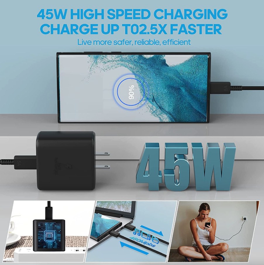 45w Super Fast Wall Charger + 6FT Type C Cable For Samsung Galaxy S25 S24 S23 22