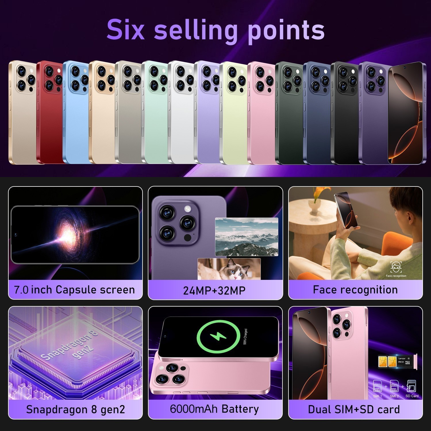Smartphone G15 Pro MAX 256GB 5G Unlocked Cell Phone Android 14 6000mAh