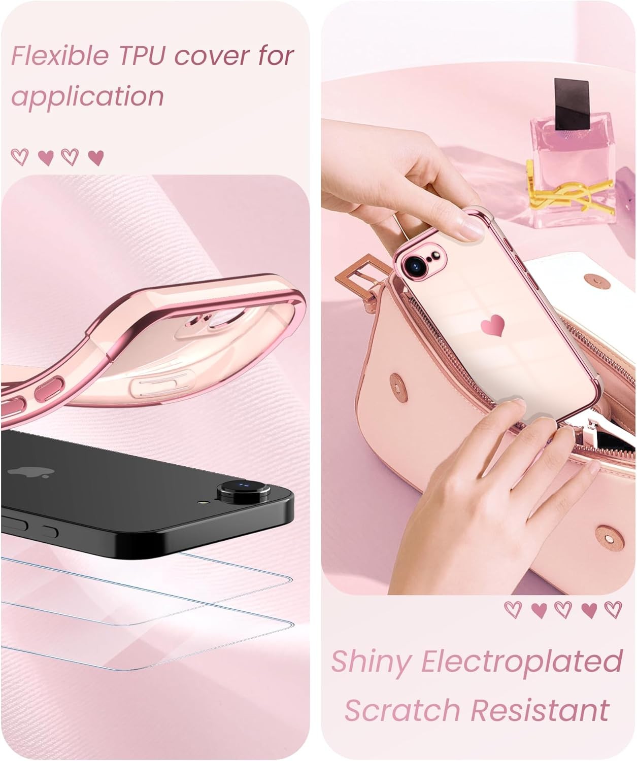 iPhone 17e Case & iPhone 16e Case with 2X Screen Protector, Cute Girly Love-Hear