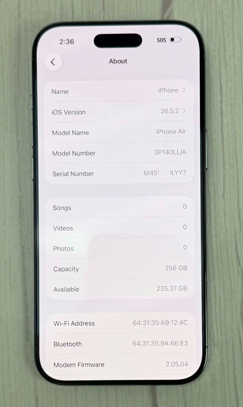 Apple iPhone 17 Air A3260 256GB Unlocked Min Condition Battery 100%