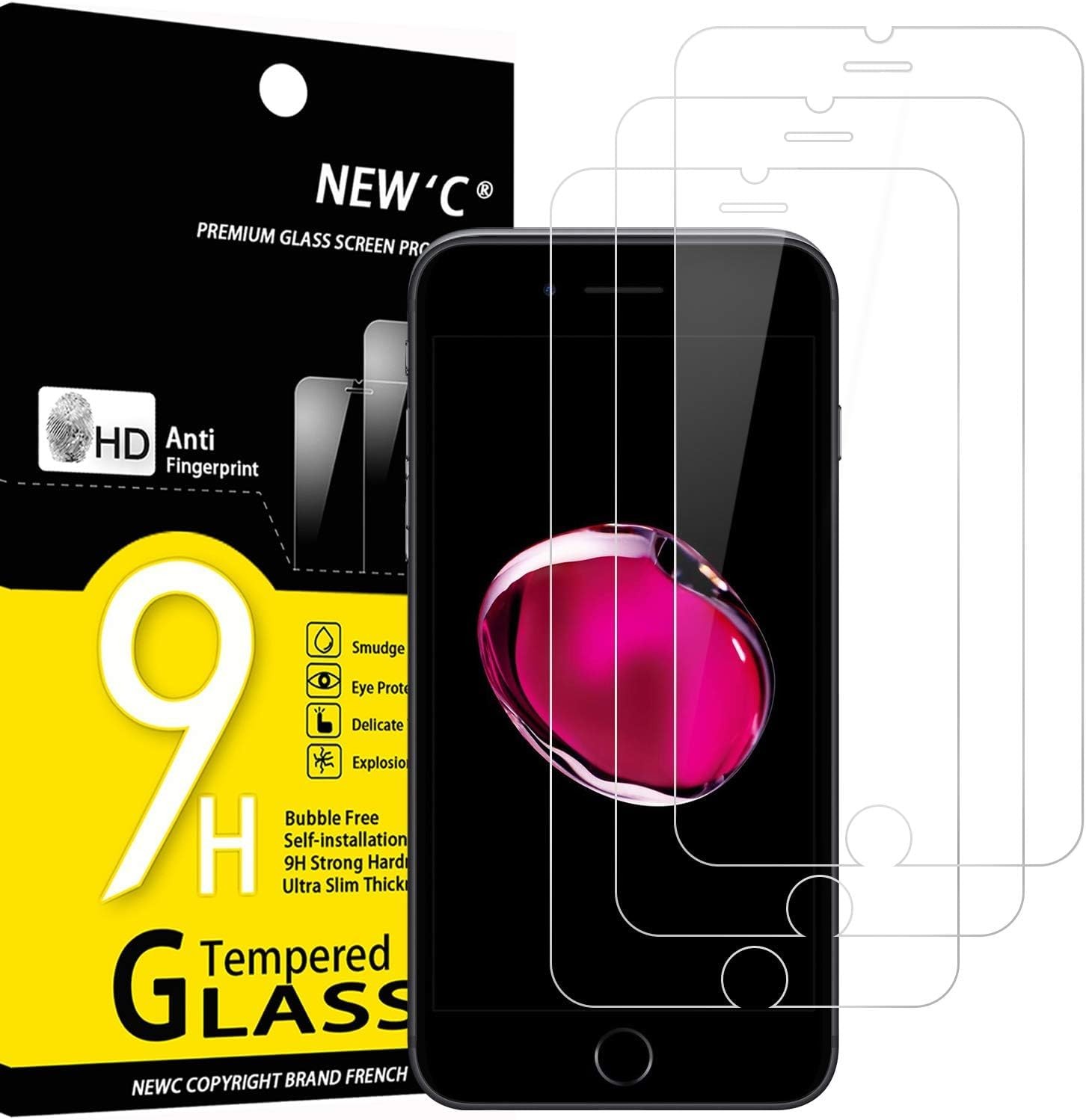 3PCS Screen Protector for iPhone 8 & iPhone 7 4.7 Inch Tempered Glass Bubble Fre