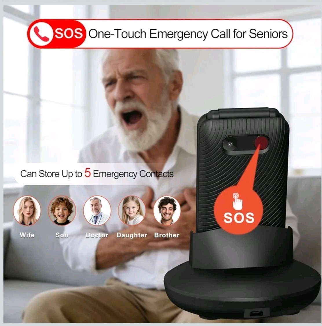 Flip Phones for Seniors，2.8+1.5″ Flip Phones Unlocked, Large Screen & Font & But