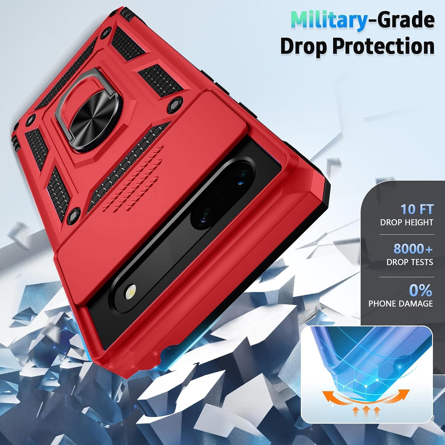 for Google Pixel 7 Case with Camera Lens Cover, HD Screen Protector, Red