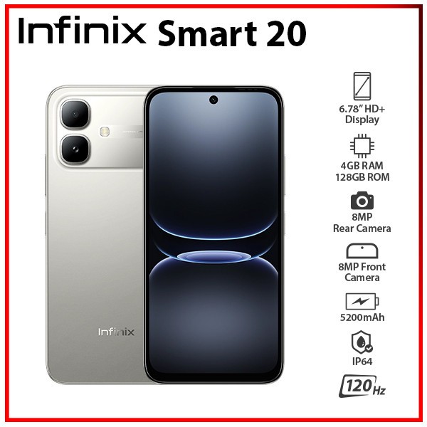 (New) Infinix Smart 20 4GB+128GB TITANIUM Dual SIM Unlocked Android Cell Phone