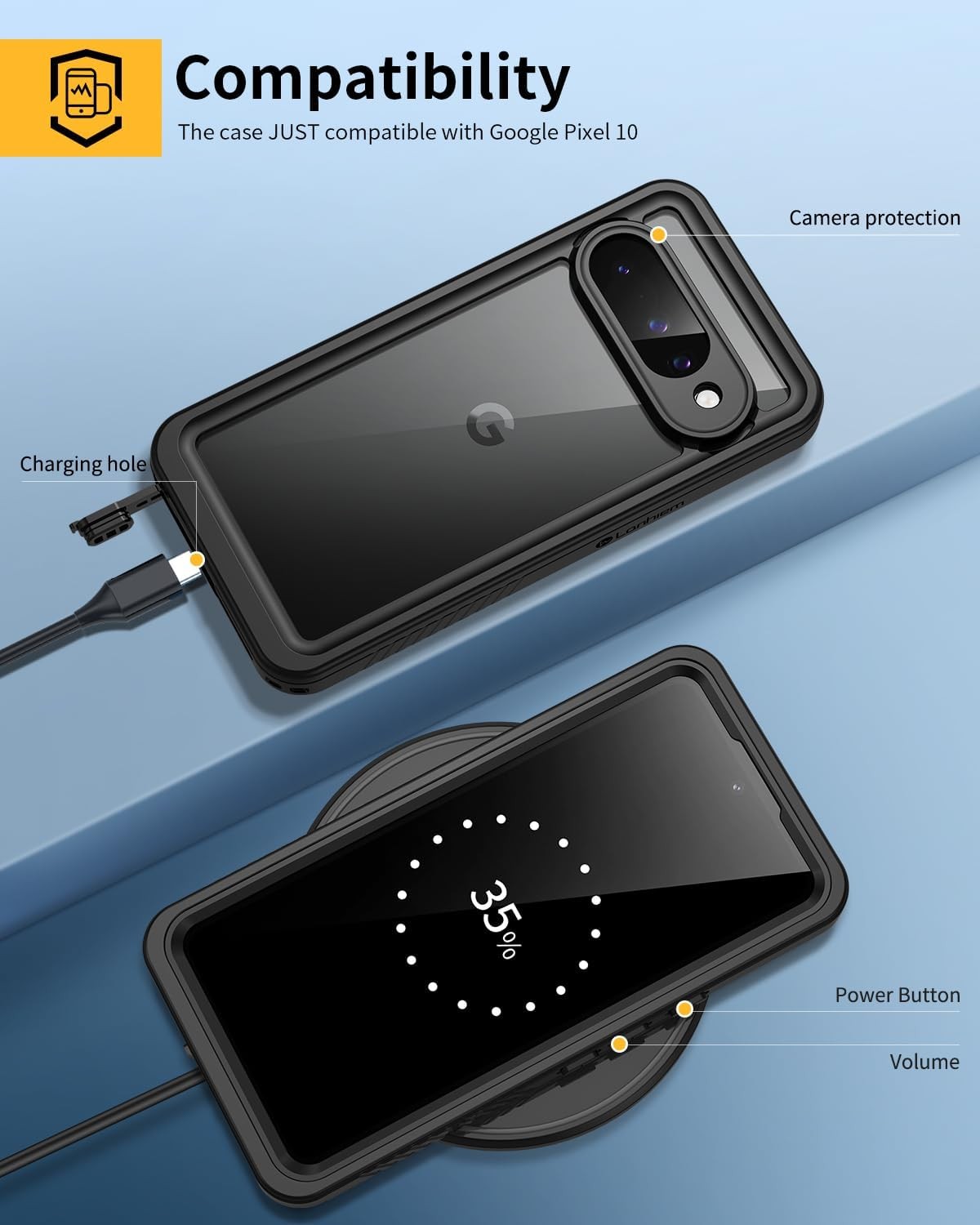 6.3 inch IP68 Waterproof Dustproof Shockproof Case for Google Pixel 10 Black
