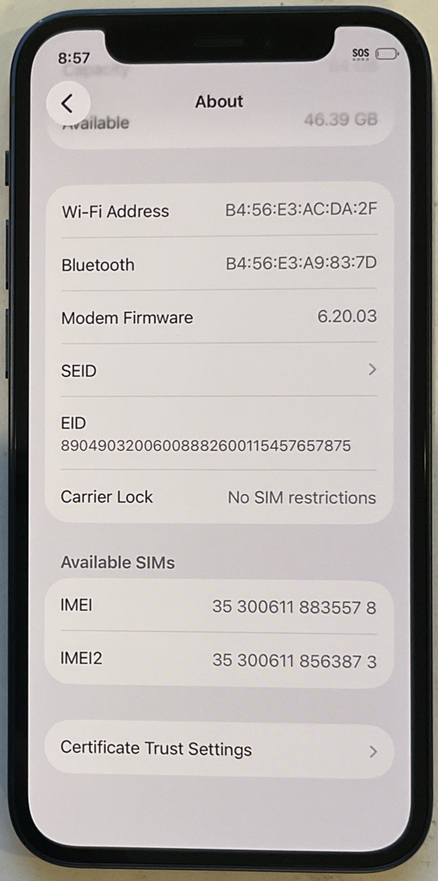 TESTED USED BLUE GSM UNLOCKED iPhone 12 MINI, 64GB A2176 MG6K3LL/A IOS 26.2