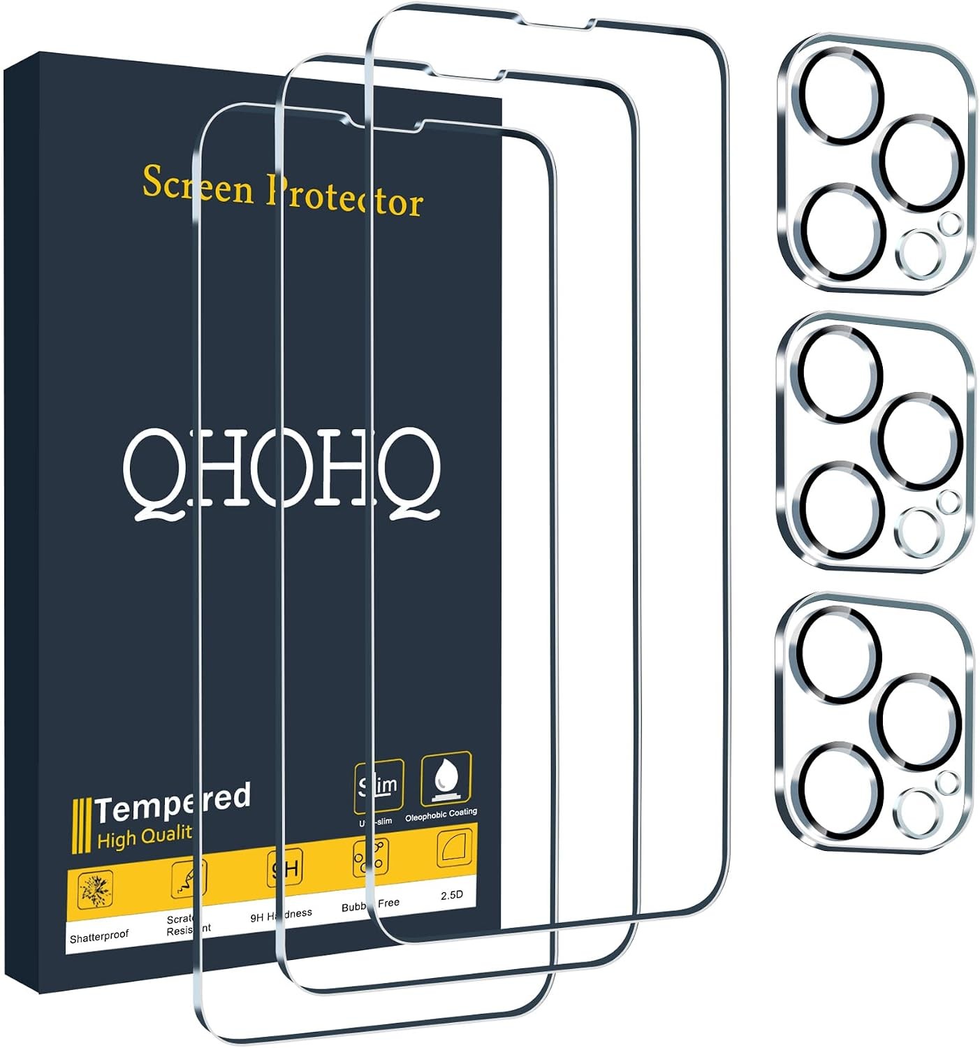 3 Pack Screen Protector for iPhone 13 Pro 6.1 Inch with Tempered Glass Lens Prot