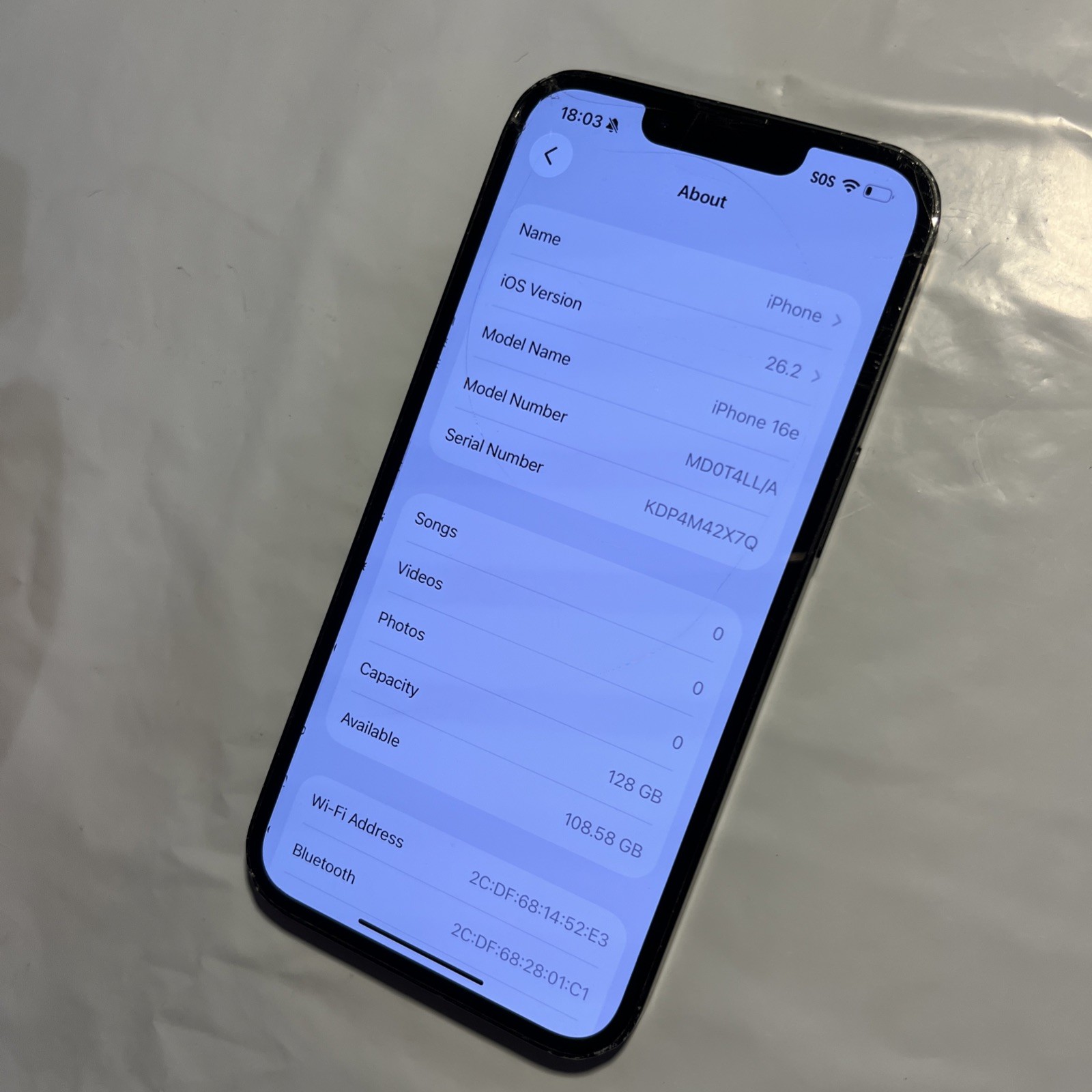 Apple iPhone 16e – 128GB (DISH BOOST) CRACKED GLASS – 4 PARTS (#T797)