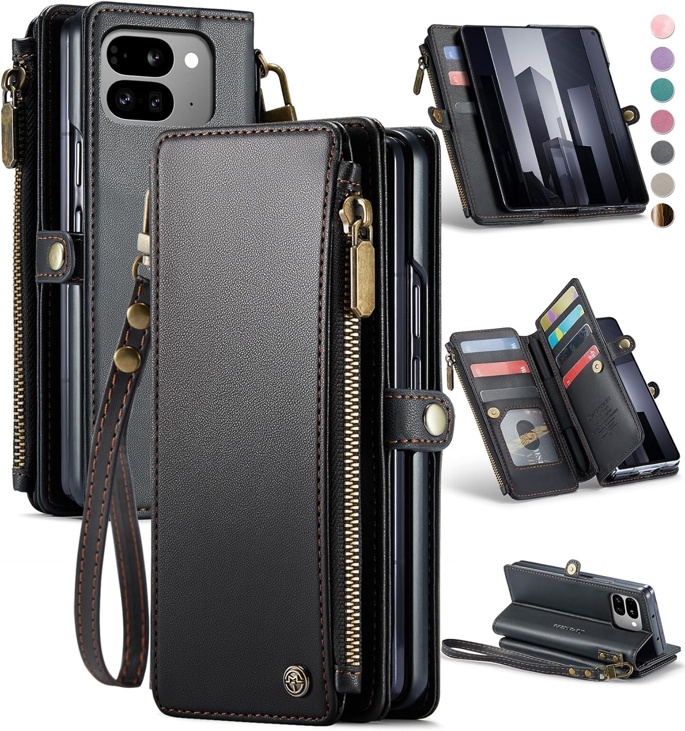 Pixel 9 Pro Fold Case Wallet with RFID Blocking Card Holder & Pen Holder, Black