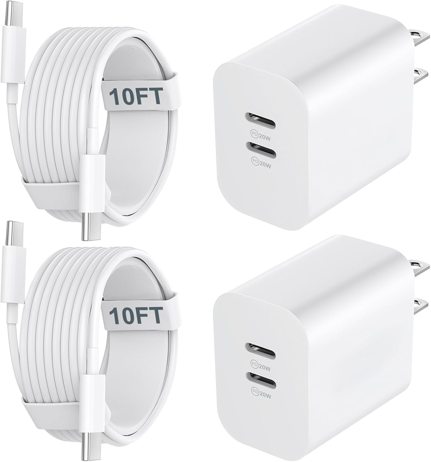 10FT Charging Cable and 20W USB-C Fast Charger Block for iPhone 16/17 Pro Max