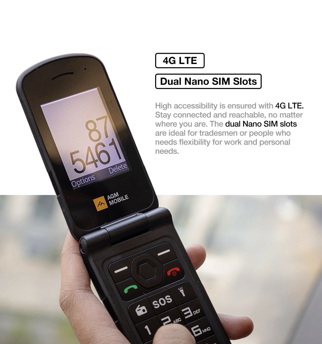 AGM M10 Flip 4G Rugged Feature Phone Large Button Large Icon Senior Basic Phone