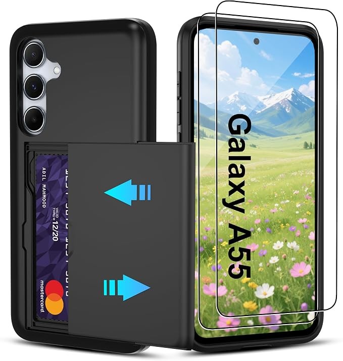 Compatible with Samsung Galaxy A55 5G Case, Dual Layer Shockproof Wallet Cover