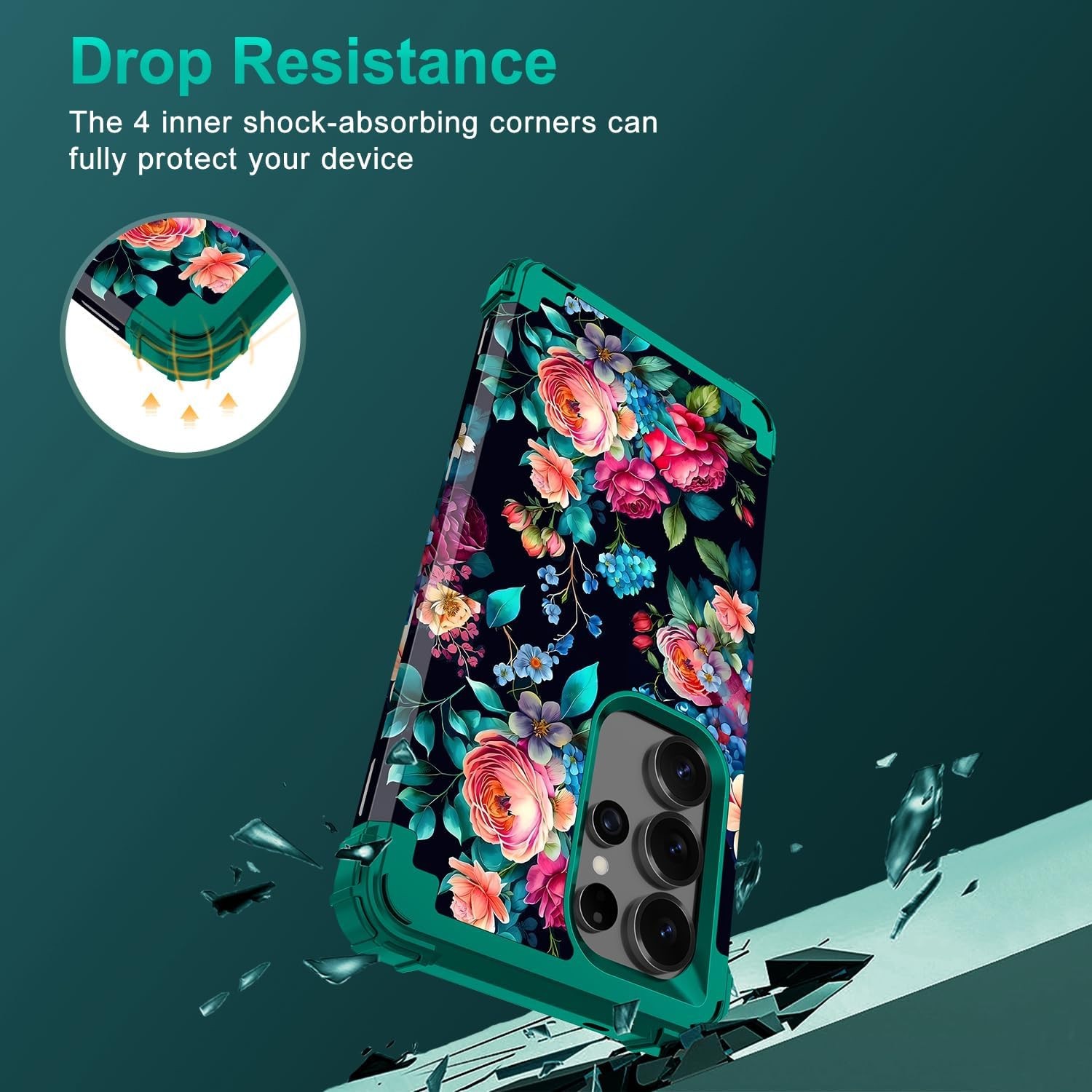 Galaxy S25 Ultra Case Floral Three Layer Heavy Duty Drop Shockproof Glows