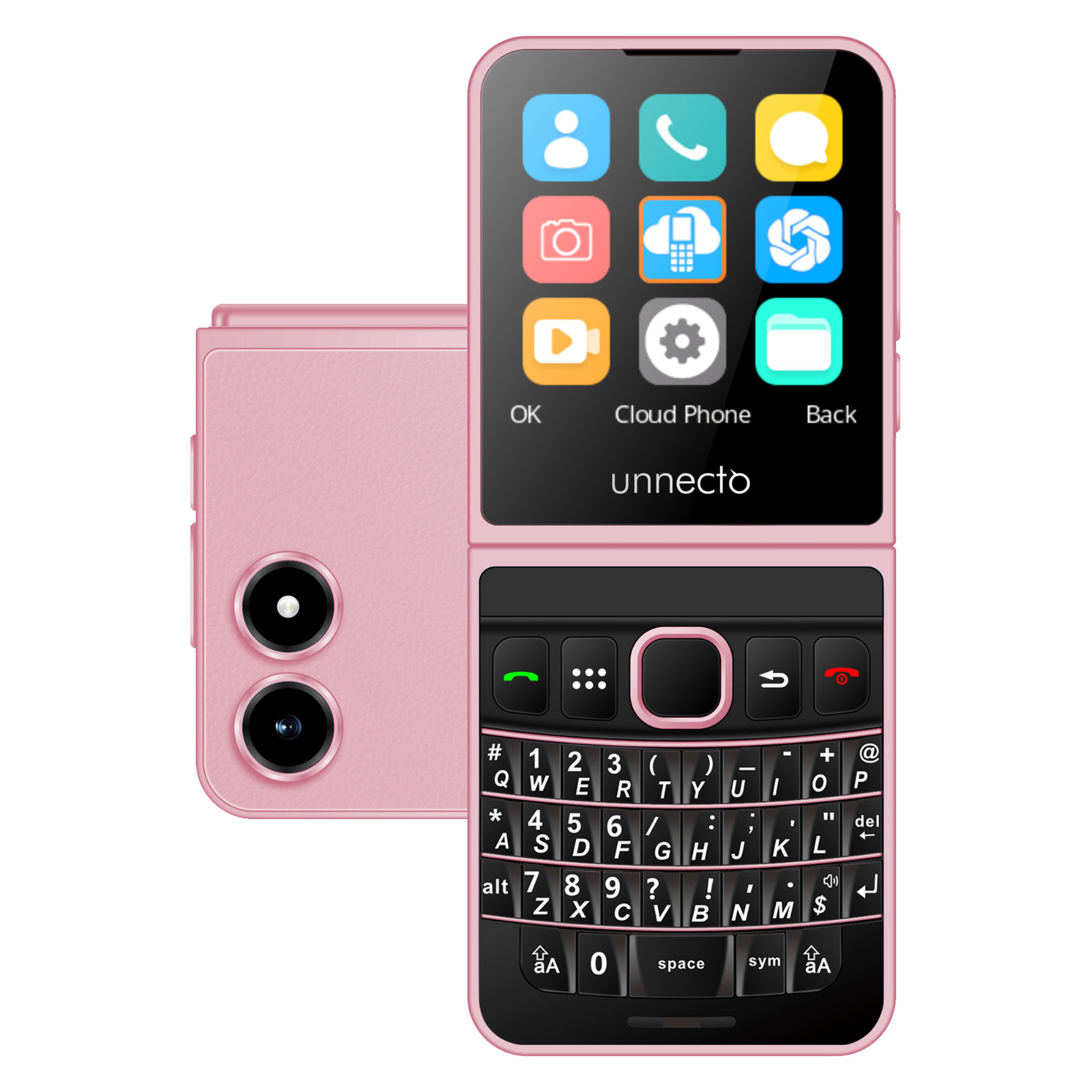 Unnecto Snap | Dual SIM | Unlocked | QWERTY Flip Phone | Cloud OS | Pink