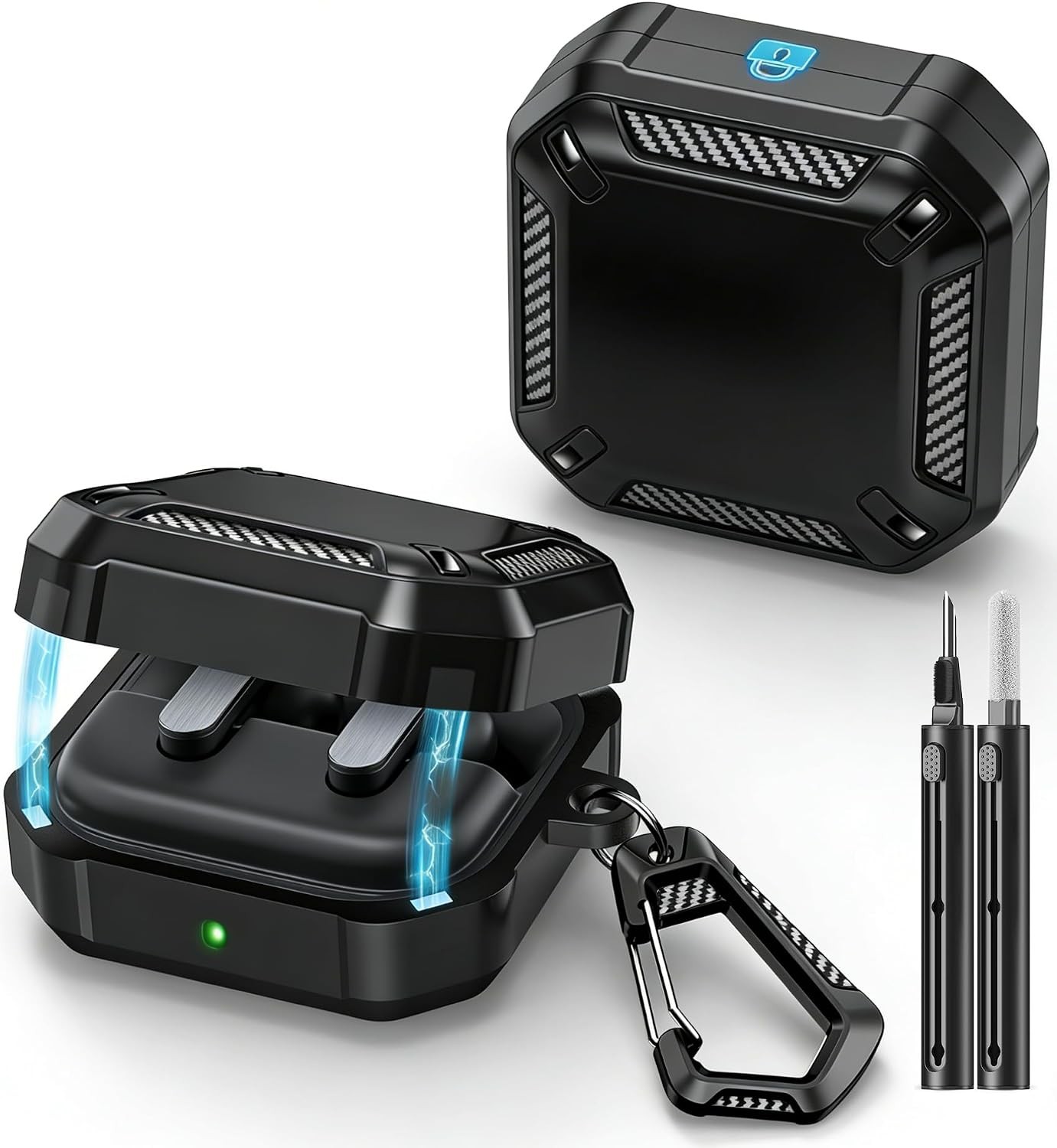 Black Case for Samsung Galaxy Buds 4/4 Pro (2026) with Keychain & Cleaning Kit