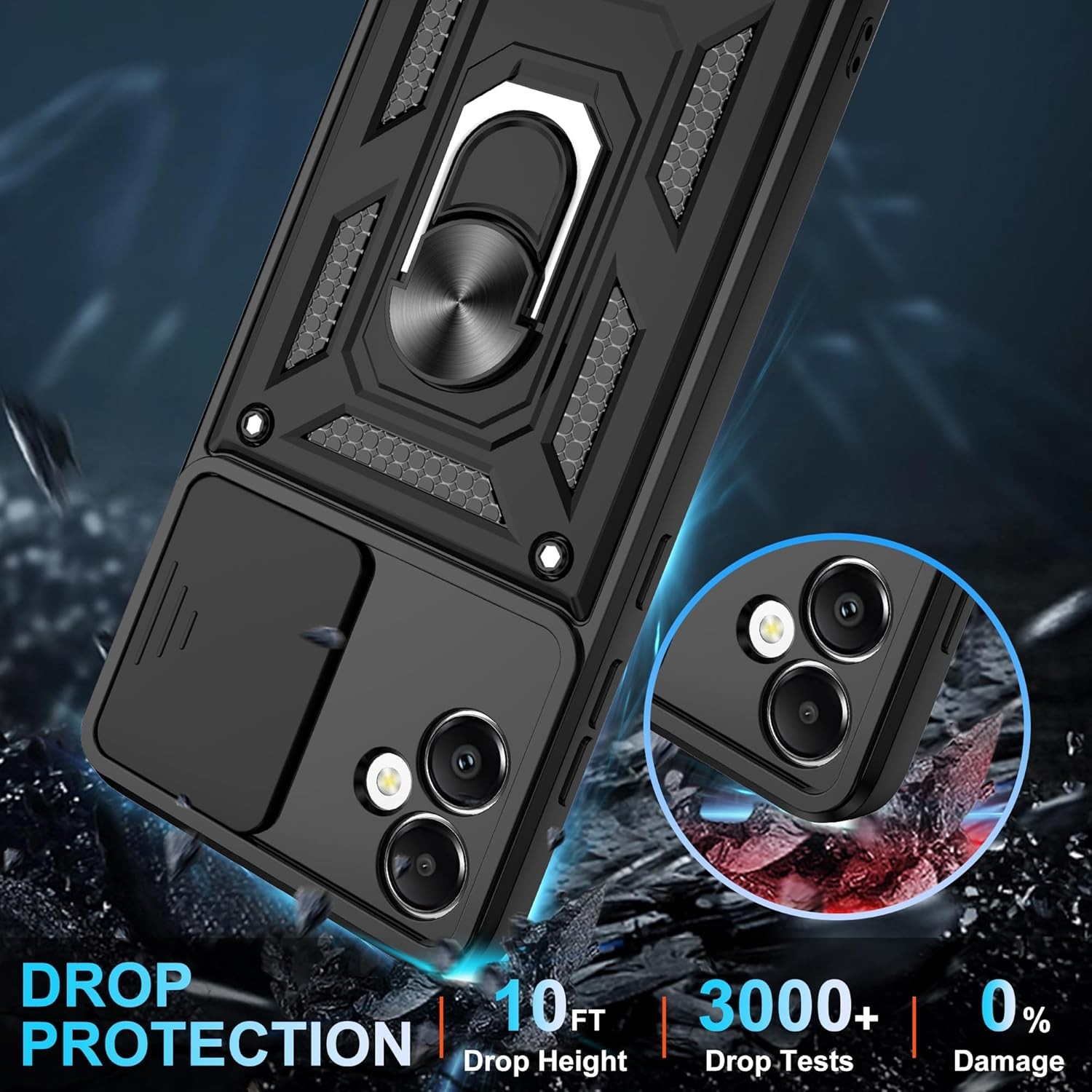 Samsung Galaxy A05 Case with Screen Protector, Slide Camera Cover, 360° Kickstan