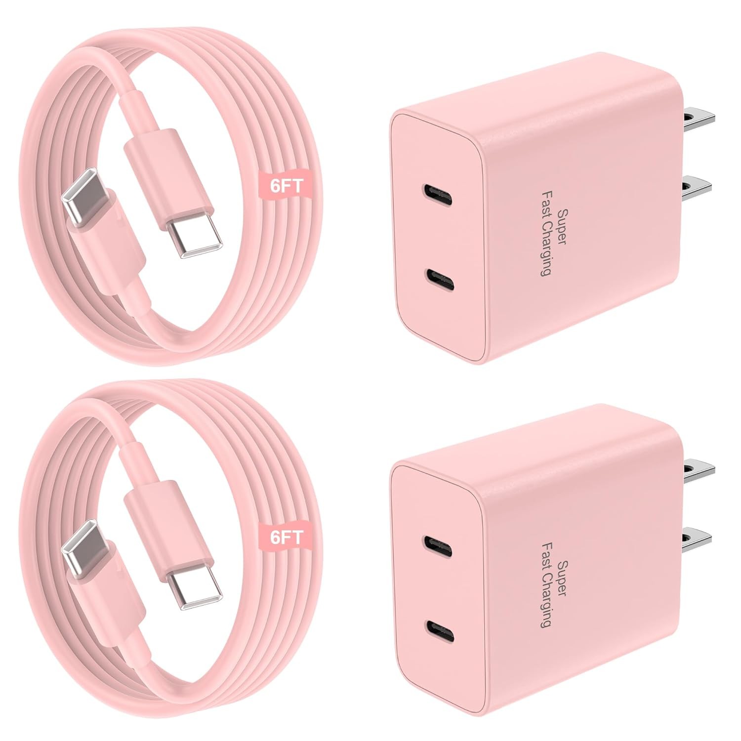 45W Dual USB-C Fast Charger Block for iPhone 17/16/15 with 6FT Cable