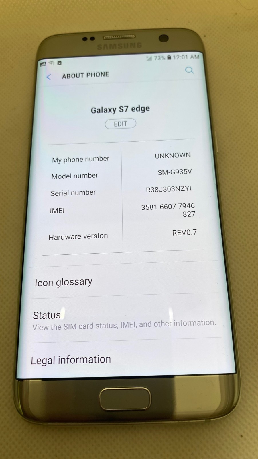 Samsung Galaxy S7 Edge G935V 32GB Verizon/GSM Unlocked-Silver -Good