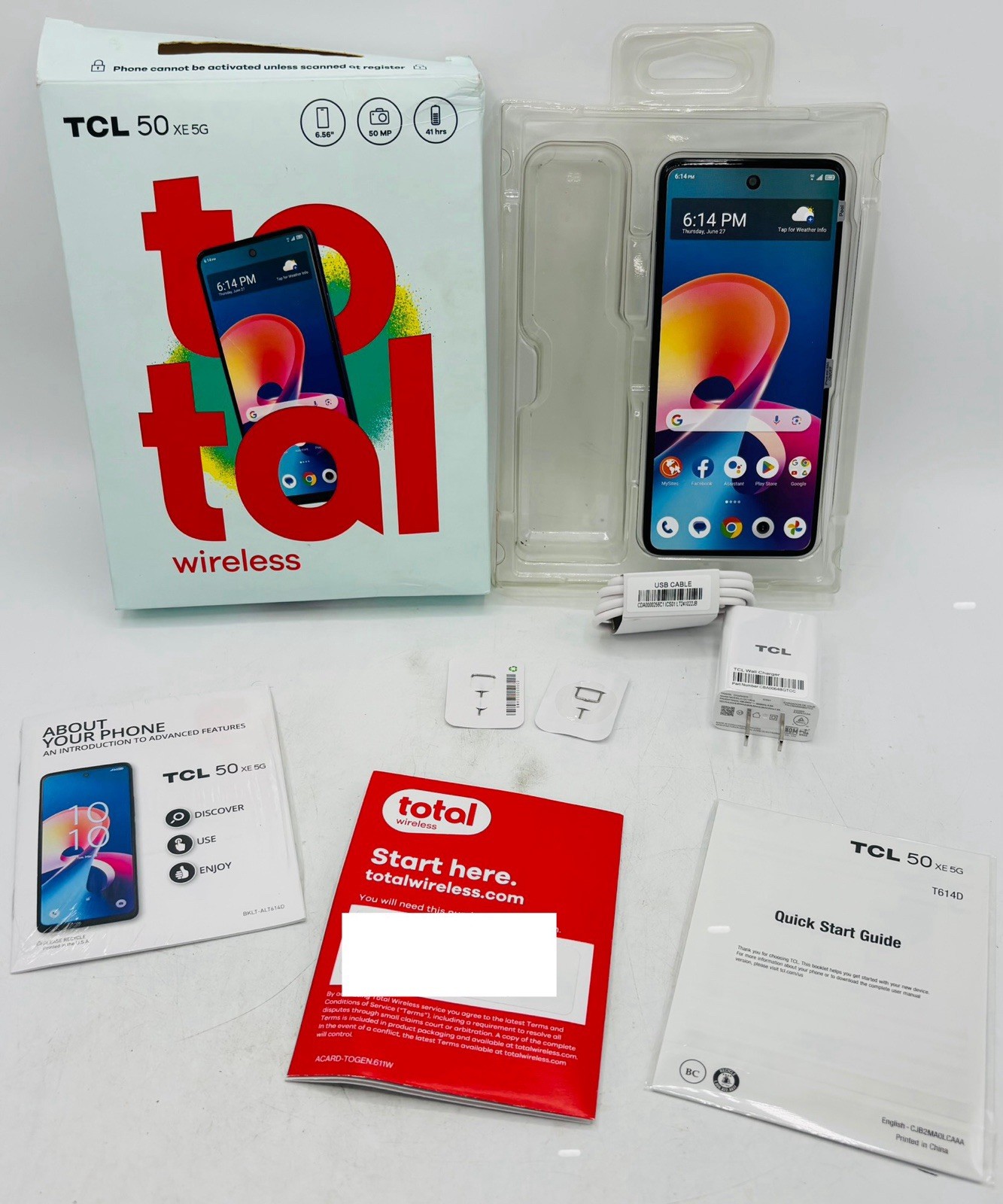 NEW OPEN BOX TOTAL Wireless TCL 50 XE 5G Phone {Model T614D}