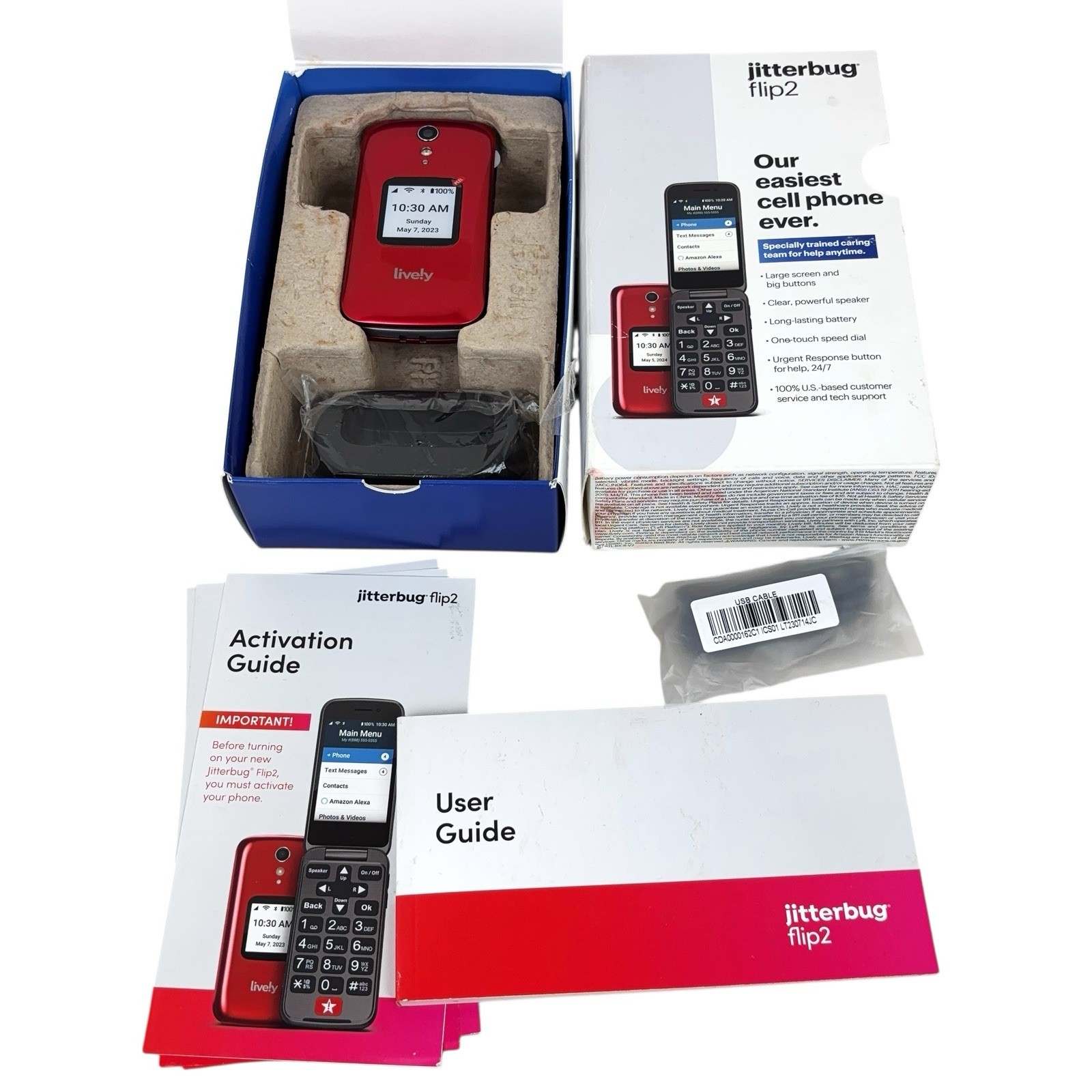 Lively Jitterbug Flip2 Flip Cell Phone for Seniors – Red Open Box NEW