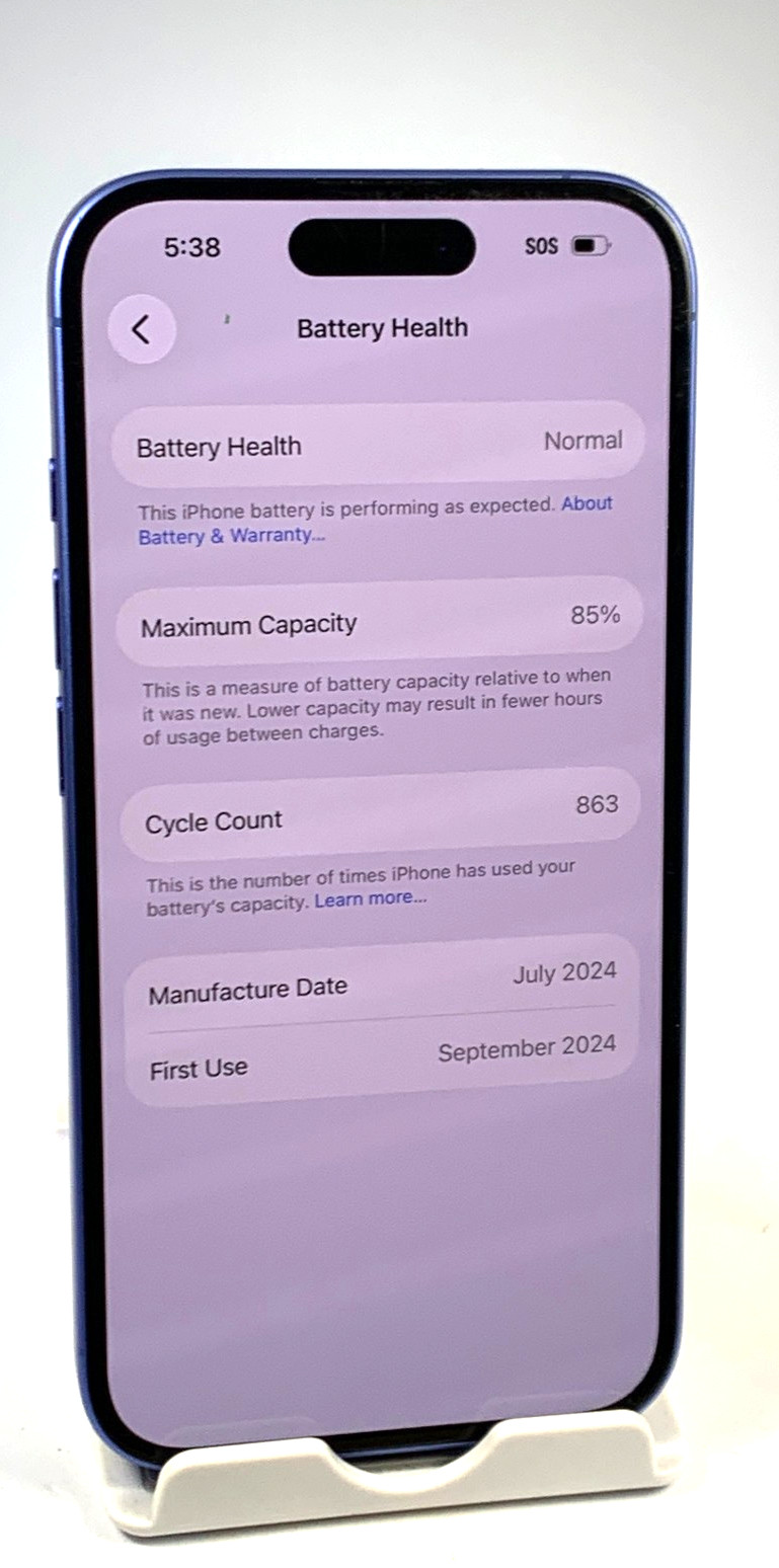 Apple iPhone 16 128GB Blue (Unlocked) – 85%🔋 Battery Health – Used C Grade