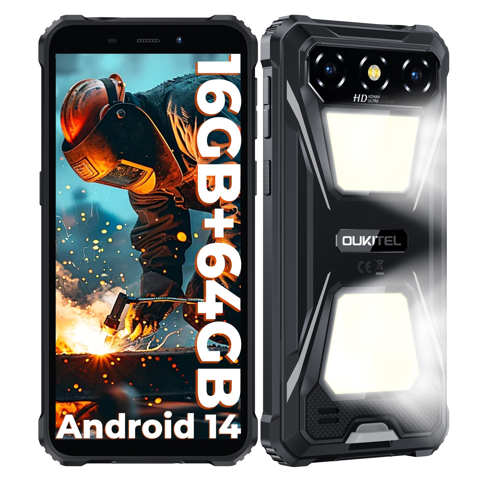 OUKITEL G5 Rugged Phone 16GB/64GB Android 14 6300mAh Dual SIM 4G Camping Light