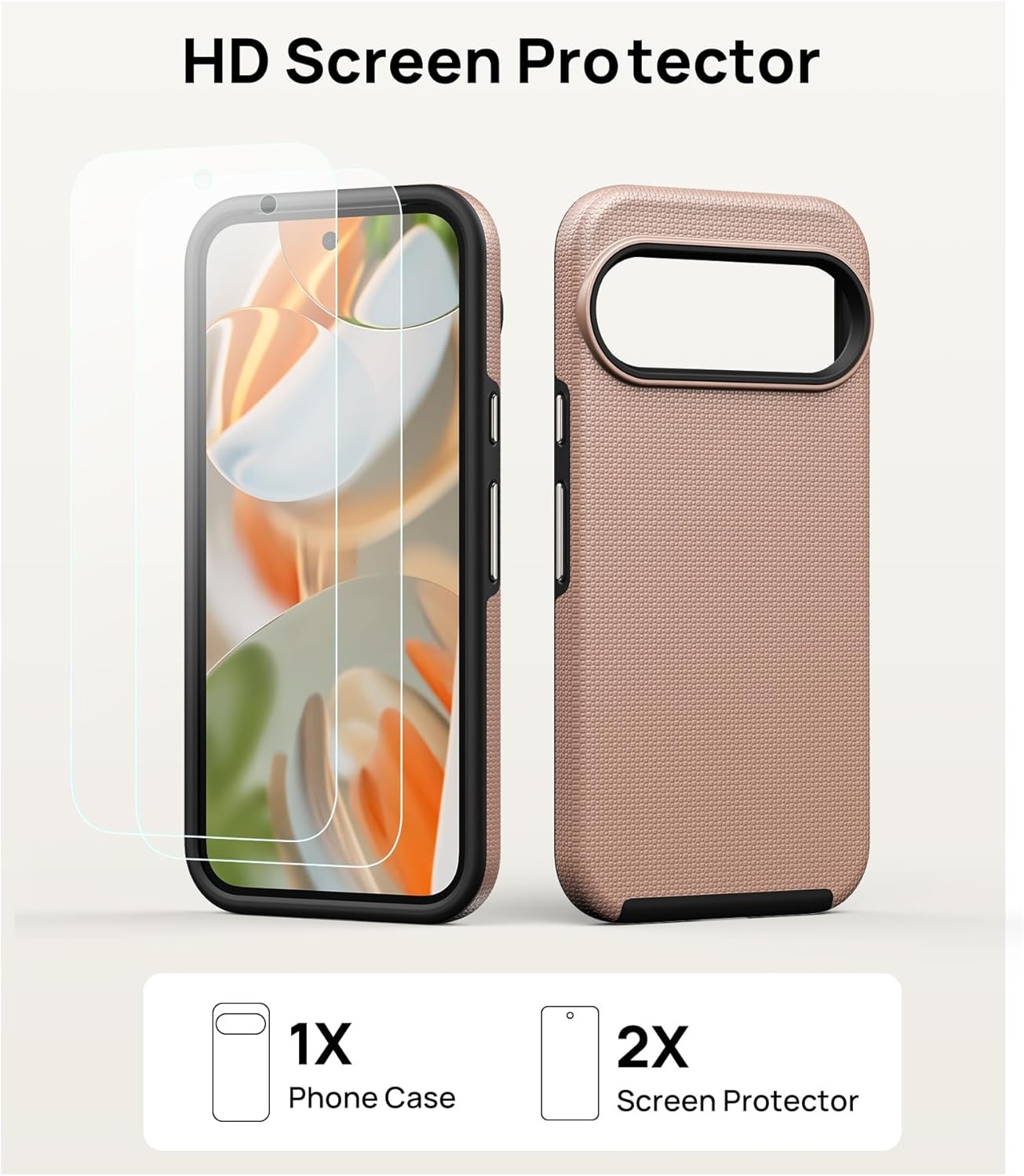 Google Pixel 9 Pro/Pixel 9 Case with 2X Screen Protector, Shockproof Silicone Co