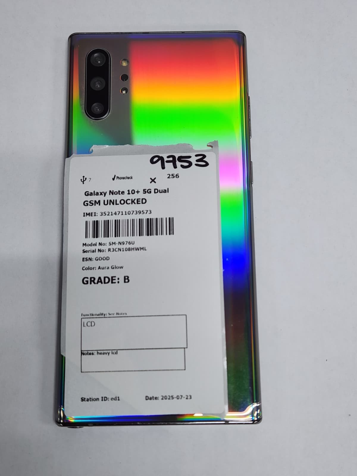 DEFECTIVE – Samsung Galaxy Note 10+ 5G – 256GB – Aura Glow – GSM Unlocked – 9753