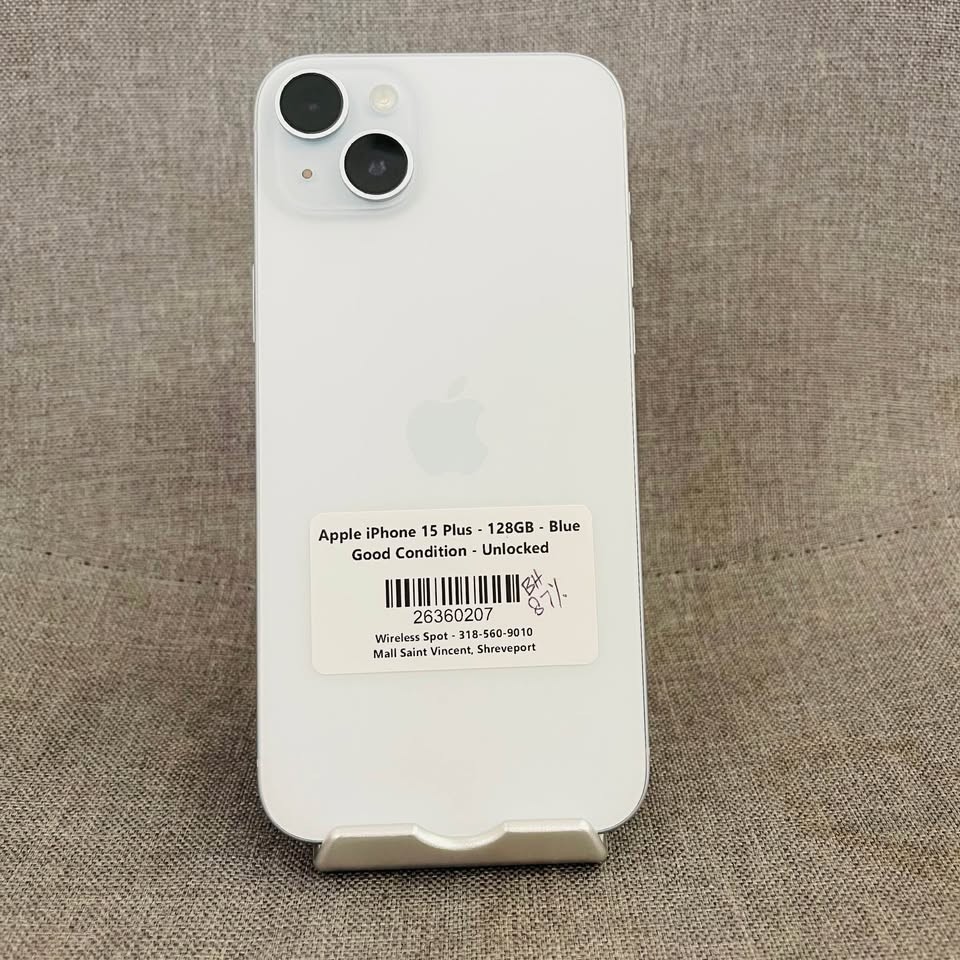 Apple iPhone 15 Plus – 128 GB – Blue – Unlocked – Battery Health 87%