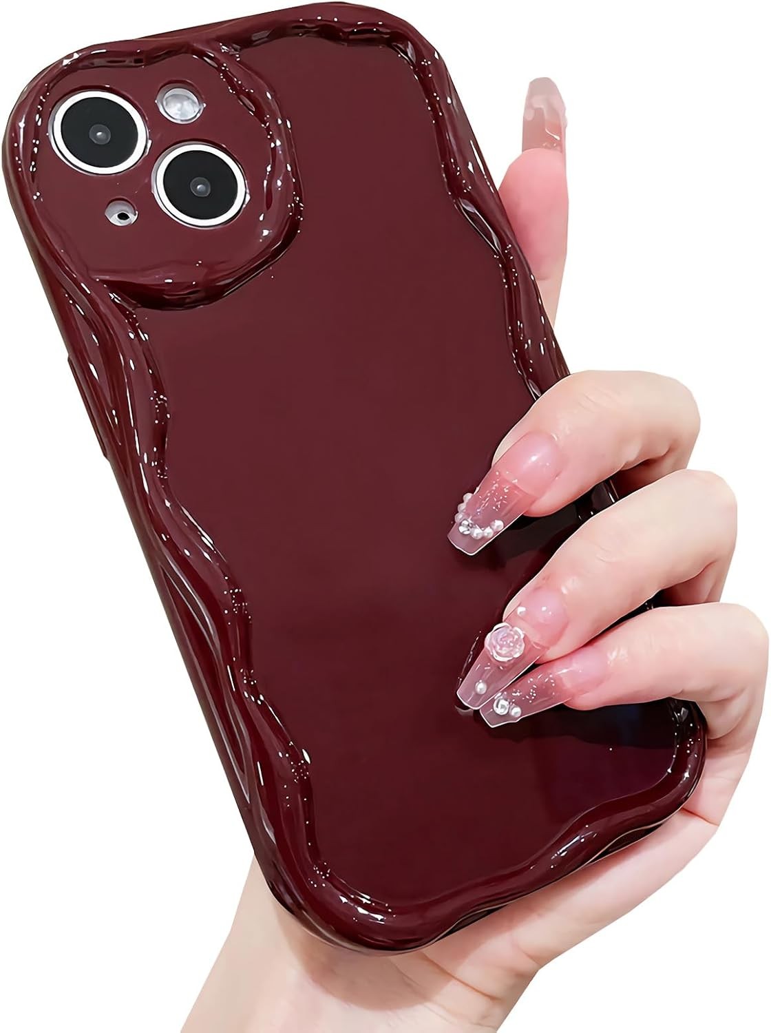 iPhone 13 Pro Max Case Simple Curly Wavy Frame Design, Silicone Cute Glossy Wave