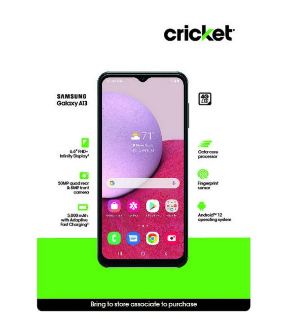 New – Samsung Galaxy A13 4G LTE 6.6″ 32GB 4GB Black Android (Locked To Cricket)