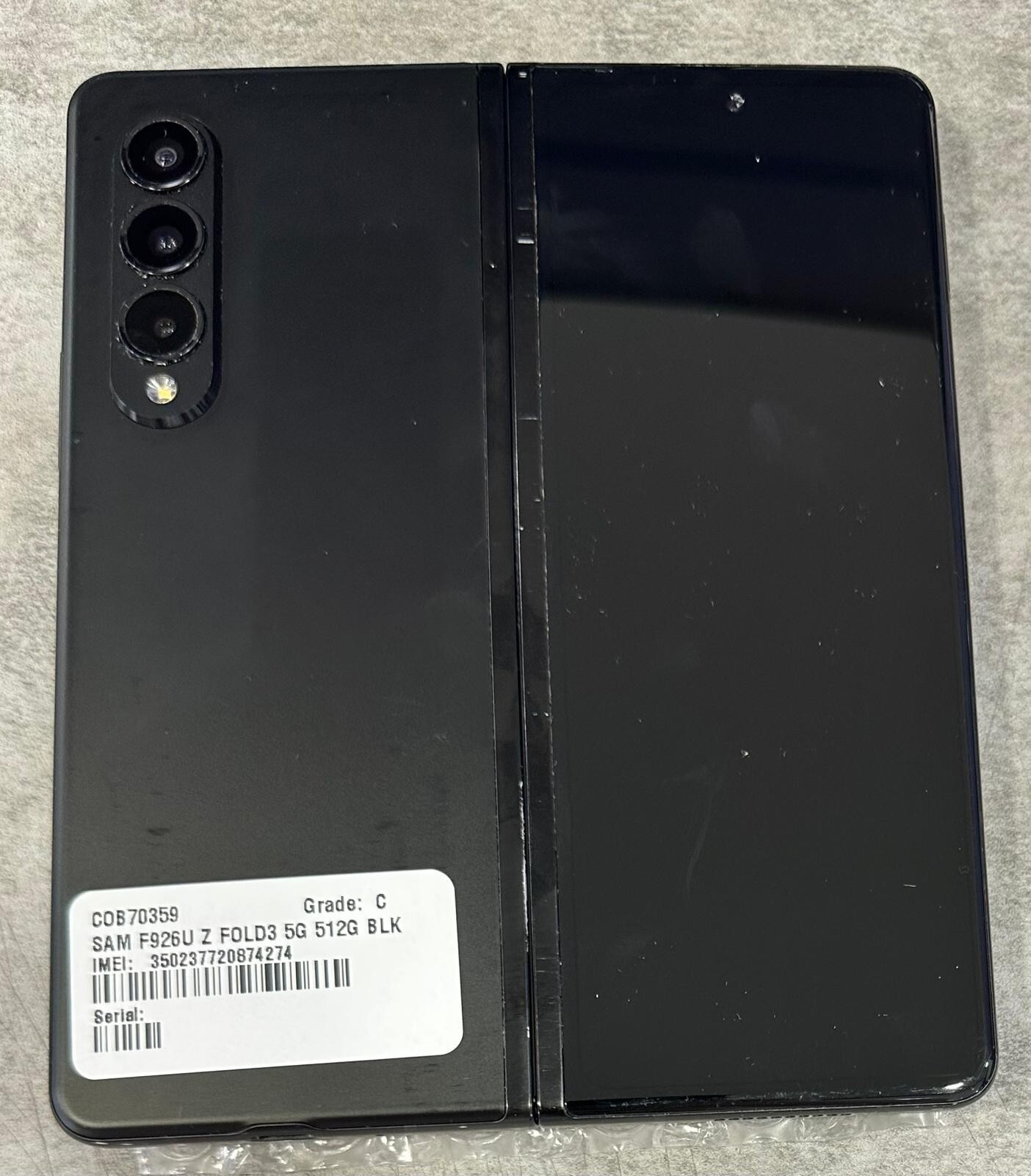 AS-IS Samsung Galaxy Z Fold3 SM-F926U – 256GB – Phantom Black Damaged
