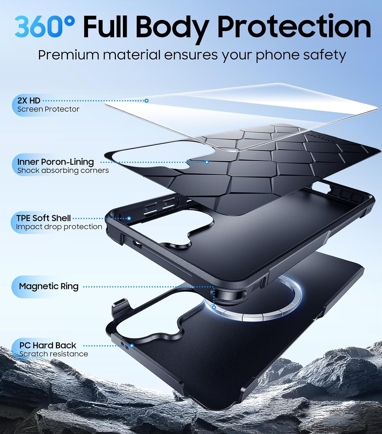 Heavy Duty Full Body Shockproof, Samsung Galaxy S26 Case 6.3 Inch, ( Black )
