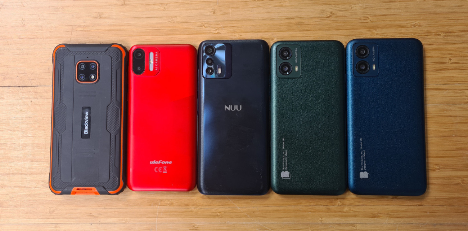 Lot of 5x Mixed Unlocked Blu/NUU/Blackview/Ulefone