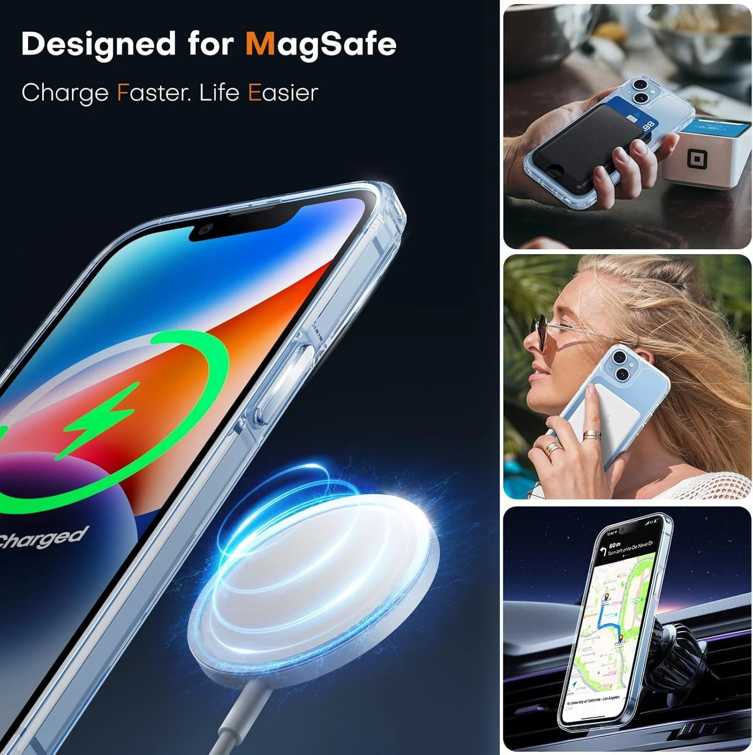 iPhone 14 Plus Case, Shockproof Slim Magnetic Case with Screen Protectors, Clear