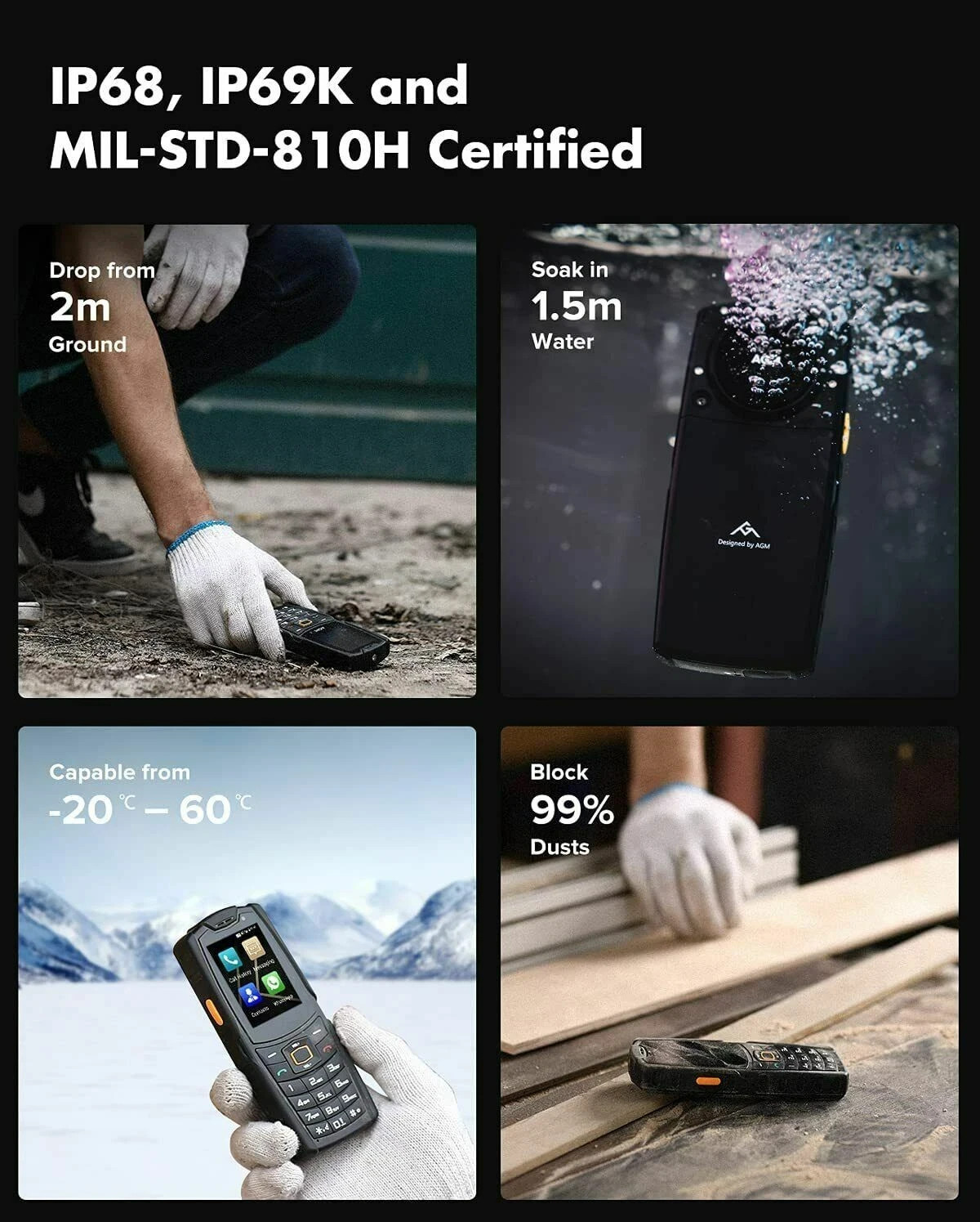 AGM M7 Outdoor Rugged 4G Unlocked Smartphone Waterproof Shockproof Touch Screen