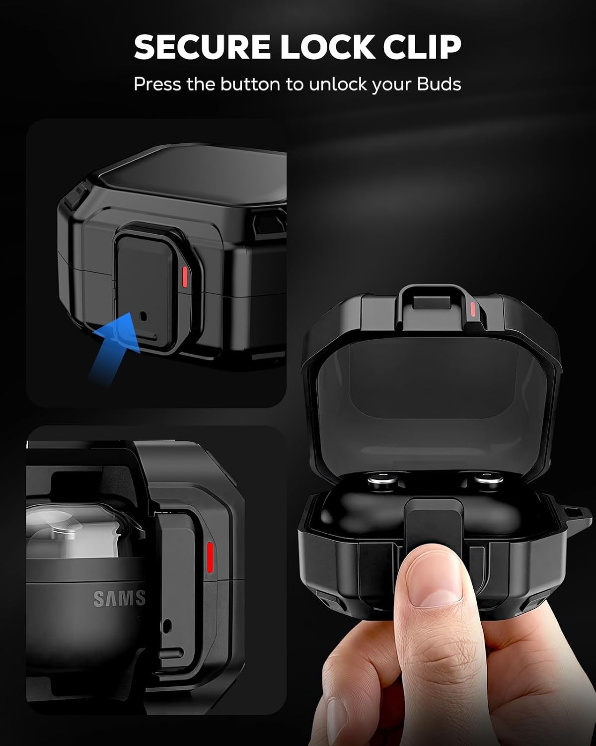 Lock Case for Samsung Galaxy Buds 4 Pro Case/Galaxy Buds 4 Case (2026), Black