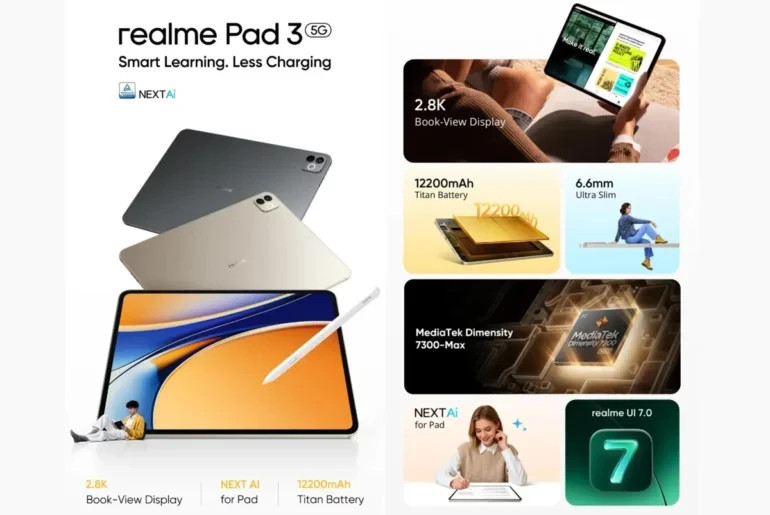Realme Pad 3 5G 11.6″2.8K 120Hz 128 256GB GLOBAL VERSION 8MP 12200mAh By FedEx