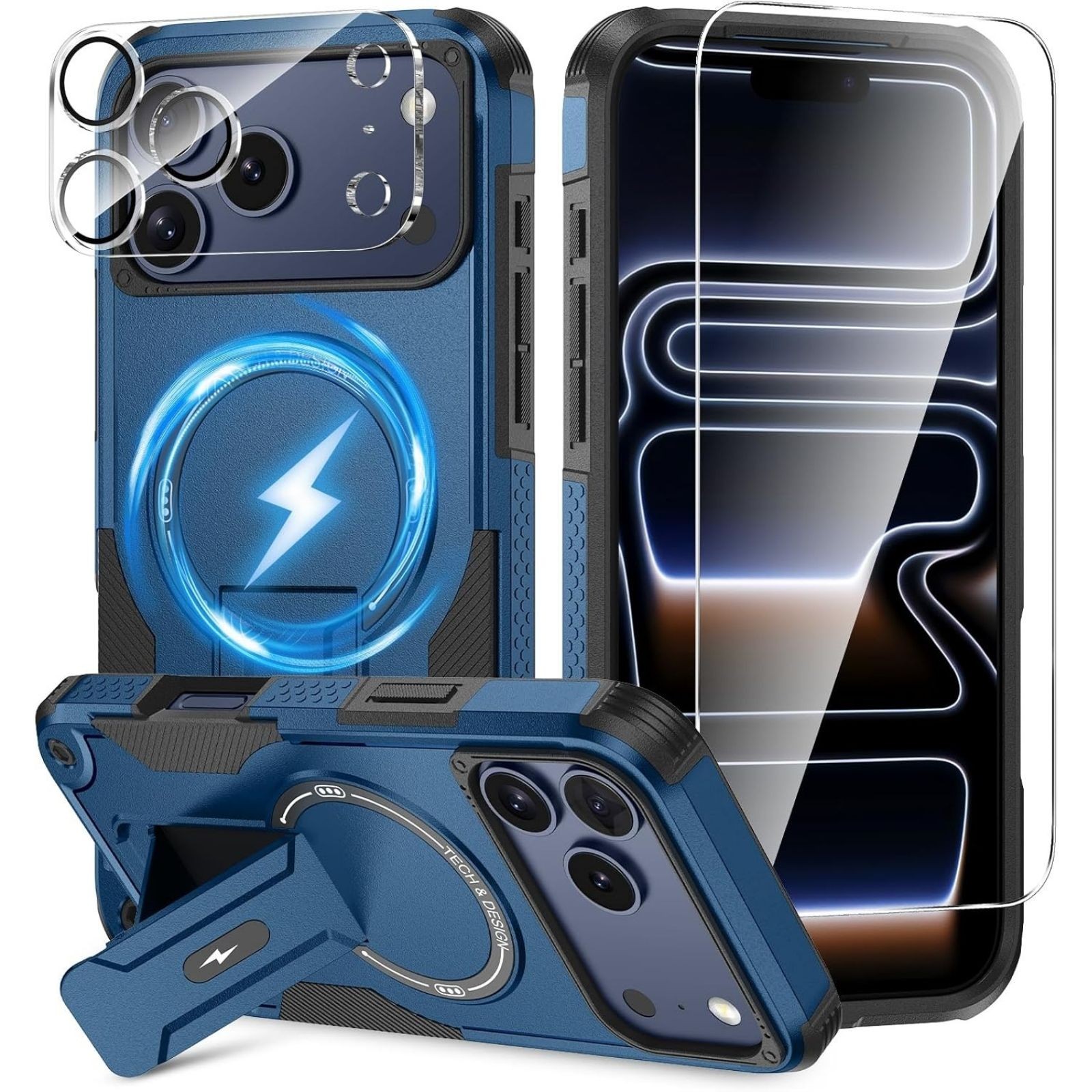 3 in 1 for iPhone 17 Pro Max Case, Invisible Kickstand, HD Screen Protector, Cam