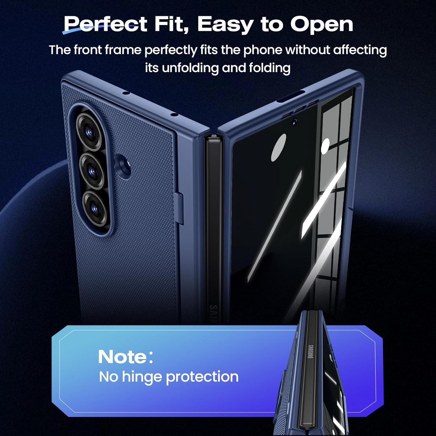 Blue Slim Hard Shockproof Case for Samsung Galaxy Z Fold 7 with Kickstand & Scre