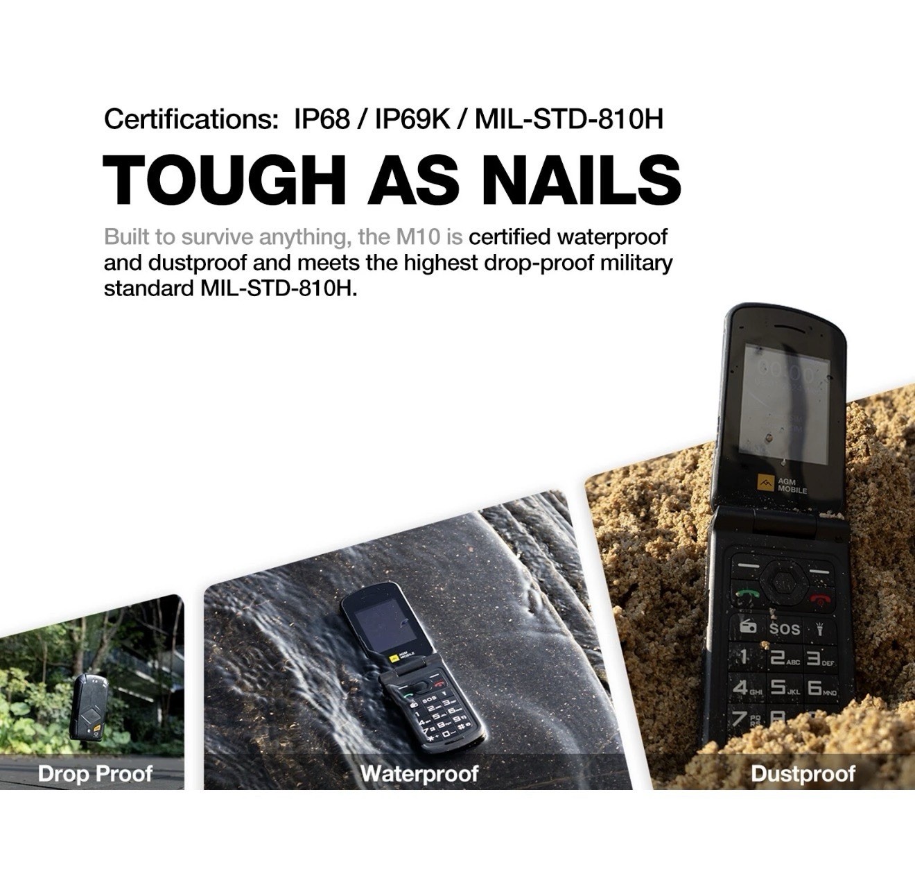 AGM M10 Flip 4G Rugged Feature Phone Large Button Large Icon Senior Basic Phone