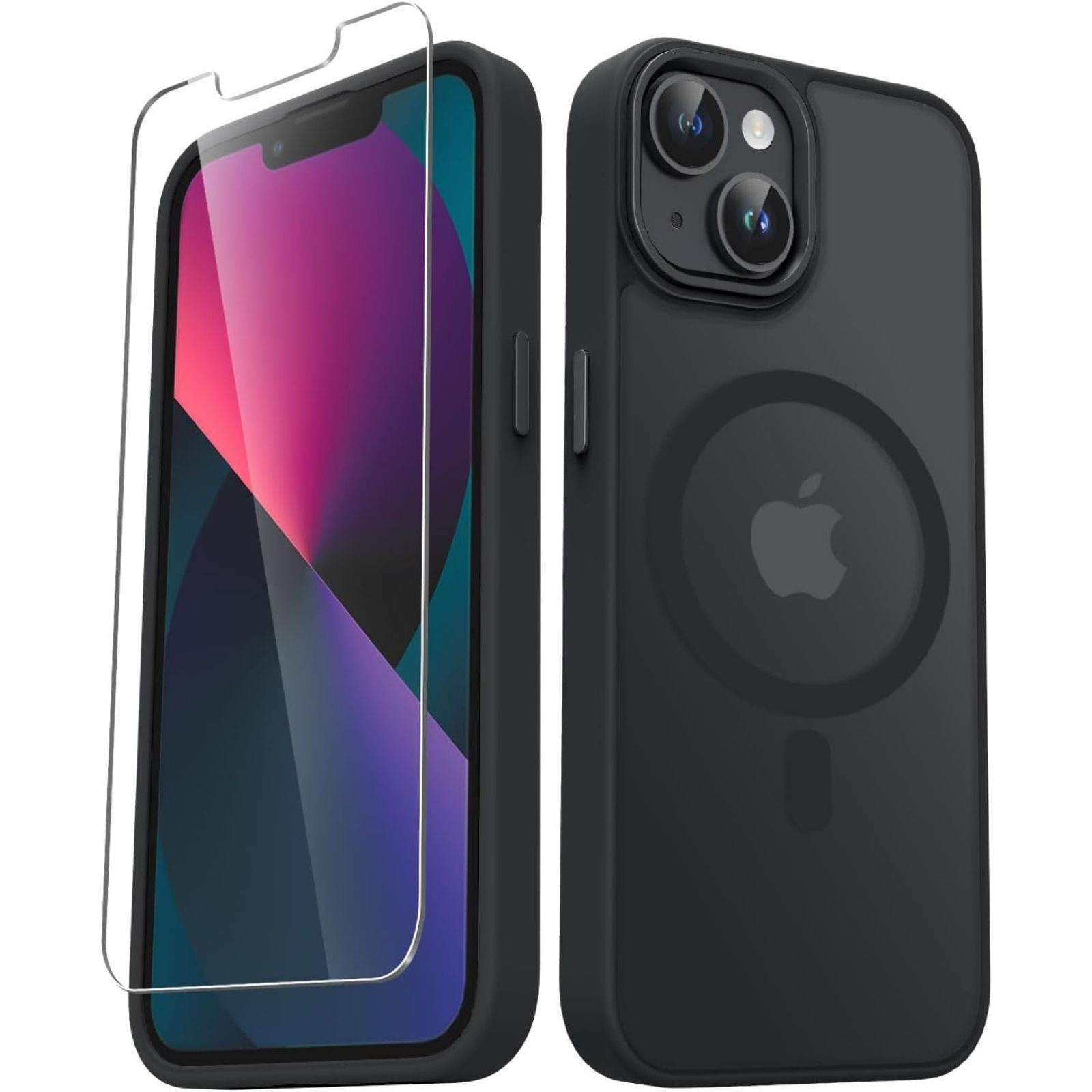 iPhone 14 Case, iPhone 13 Case, Matte Magnetic Slim Phone Cover, Black