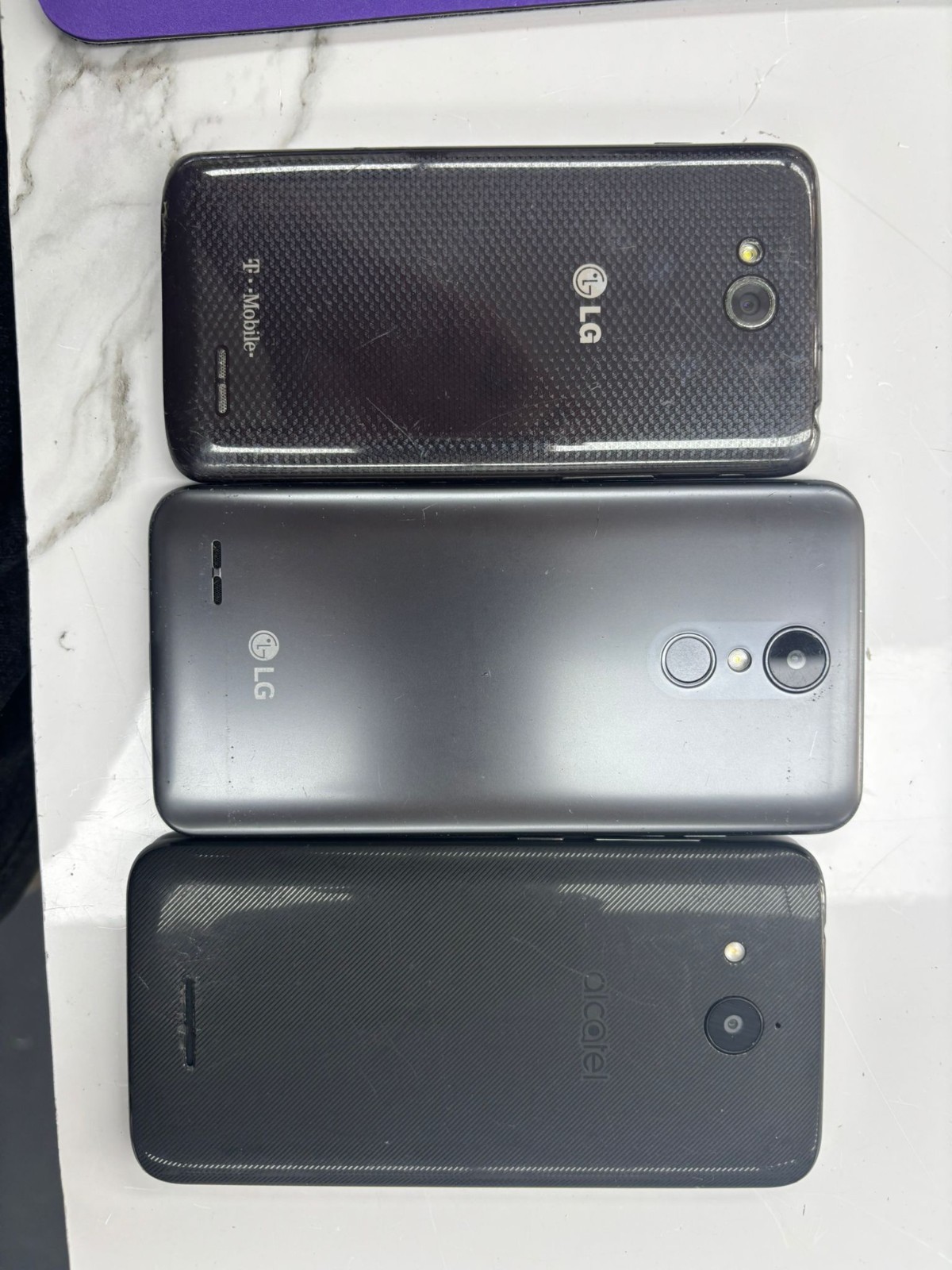 LOT OF 3 PHONES FOR PARTS LG ARISTO, ACATEL TETRA 16GB,LG OPTIMUS D415