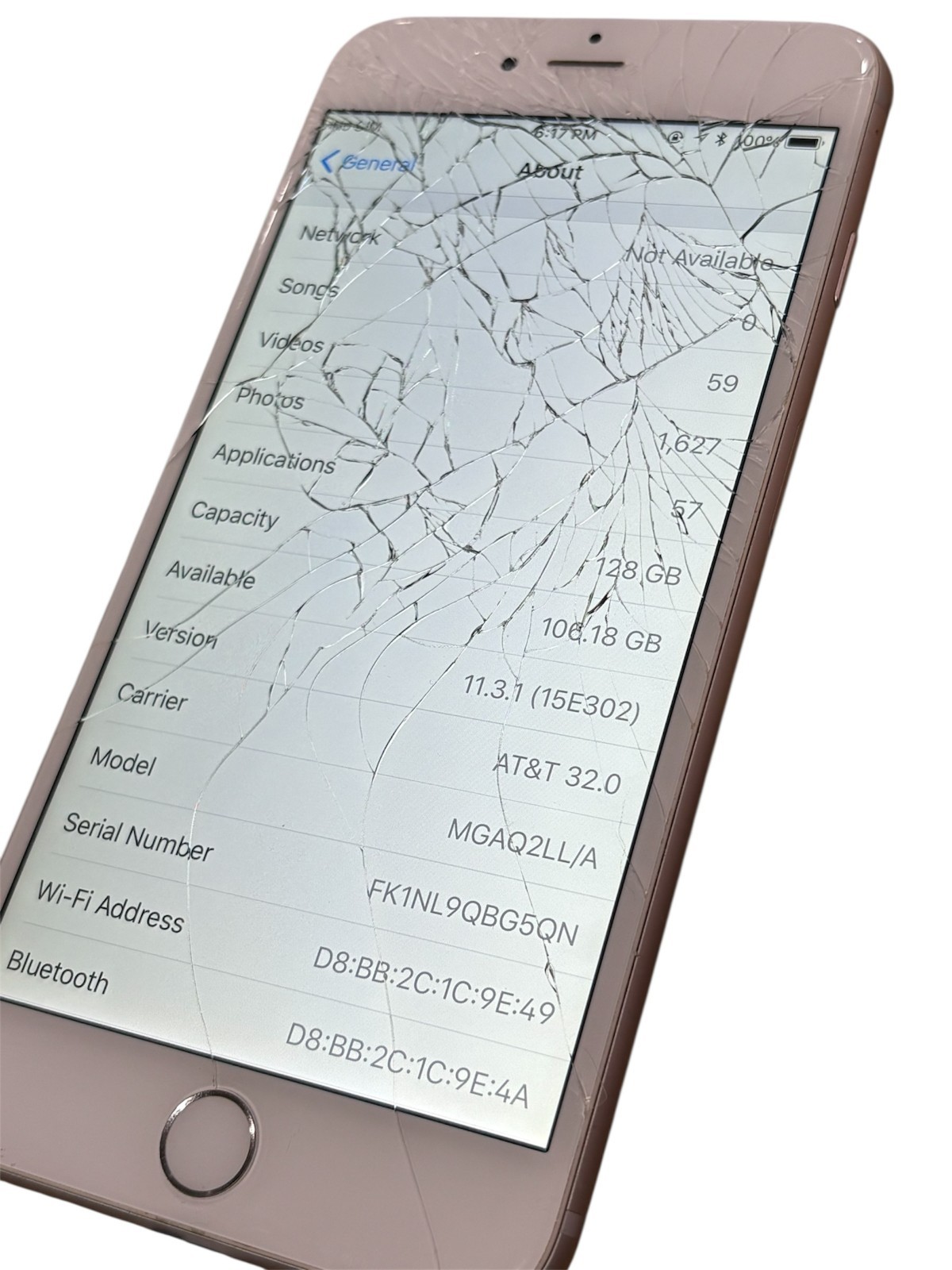 Apple iPhone 6 Plus A 1522 white LOCKED Charges Functions Great Cracked Screen