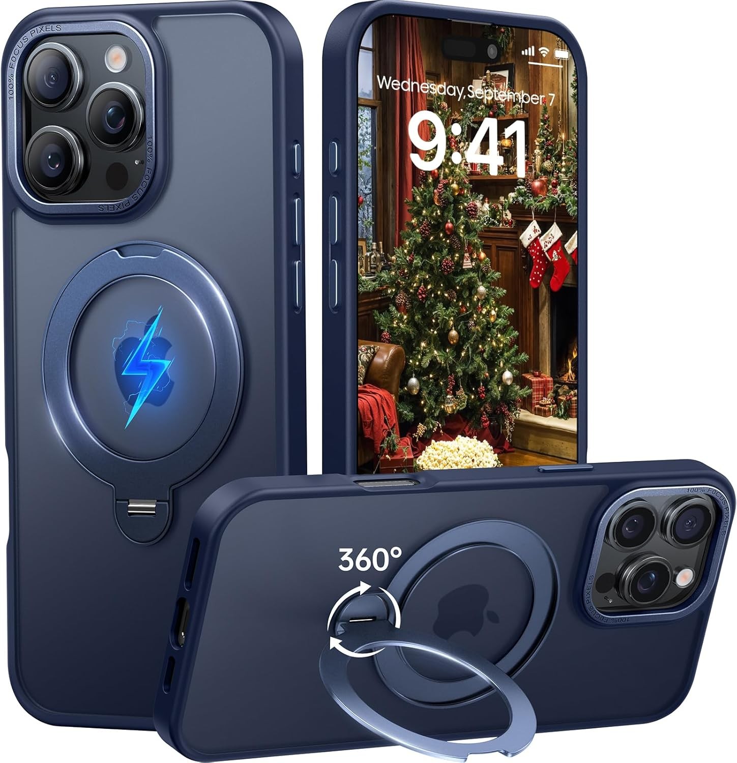 iPhone 16 Pro Case 360°Spin Magnetic Stand, Shockproof Military-Grade Protection