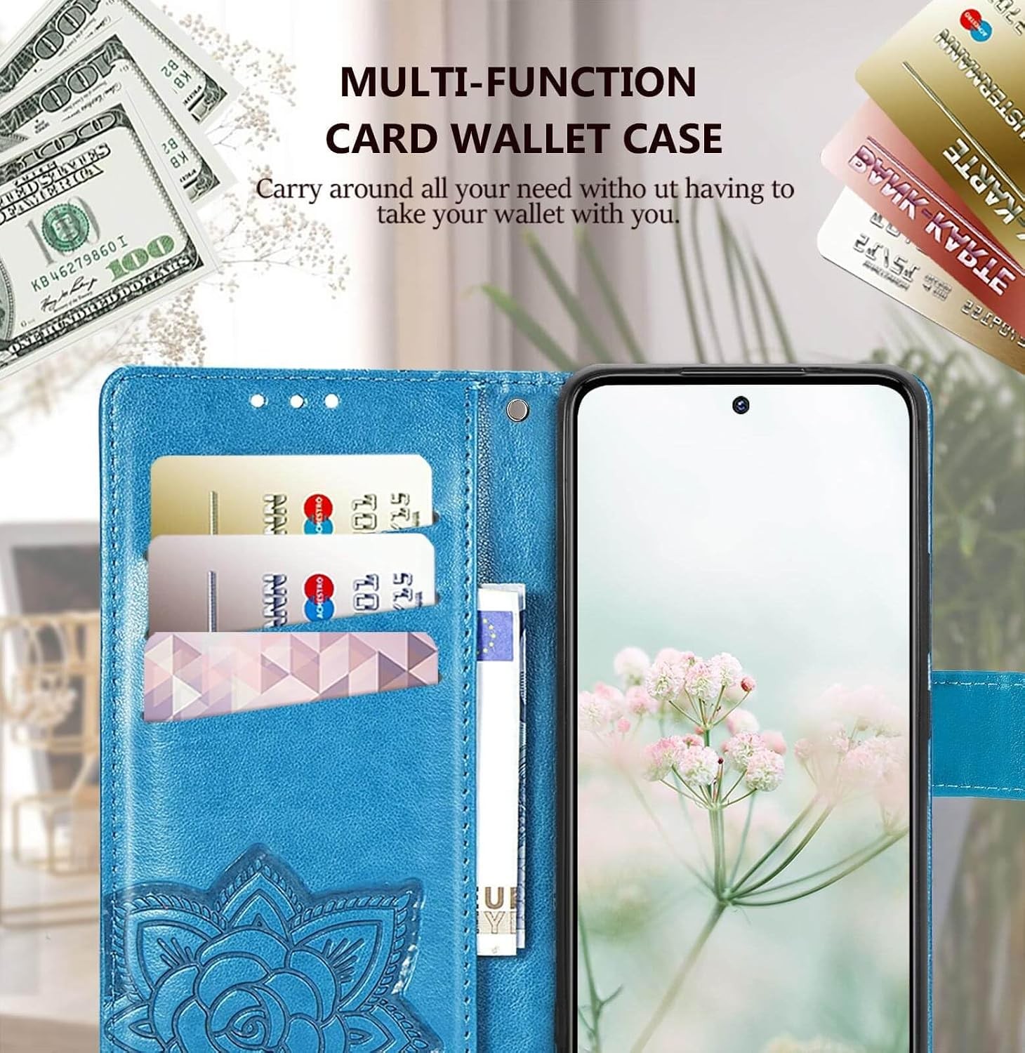 Motorola Moto G Power 5G 2024 Case Wallet, Women Flip Folio Butterfly Embossed